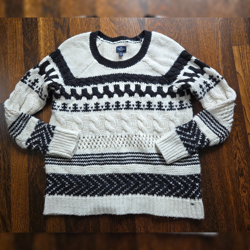 Sweater Pattern Braids Wool Acrylic Blend American Eagle Size M